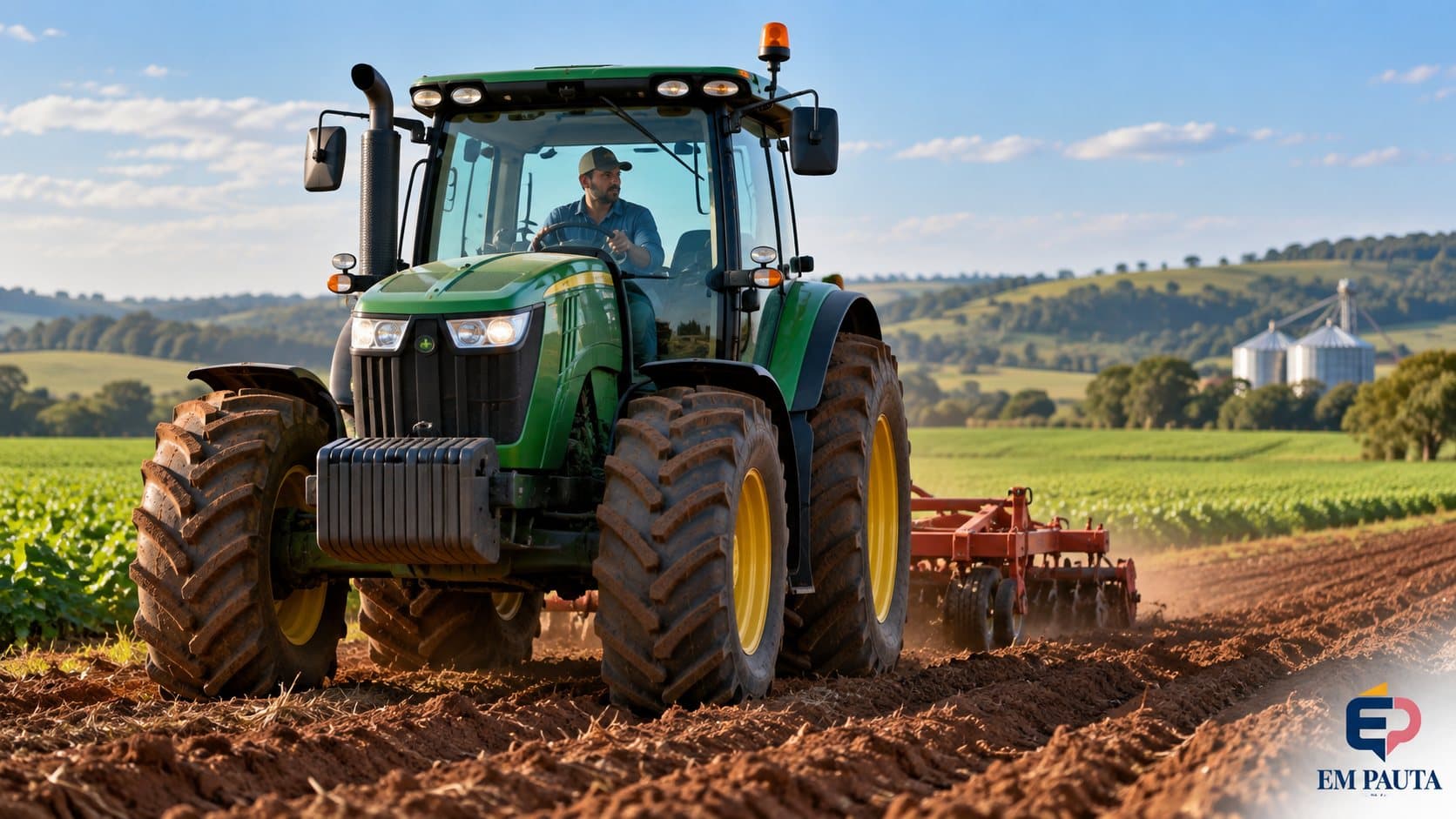 Imagem mostra um tratorista conduzindo um trator em área rural, representando uma das oportunidades de trabalho disponíveis na lista atualizada do PAT de Avaré.
